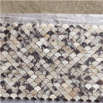 Fans Fishscale Backsplash Mosaic Of Calacatta Viola Marble