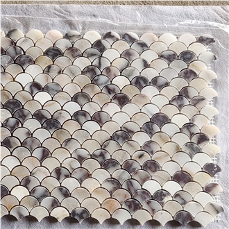 Fans Fishscale Backsplash Mosaic Of Calacatta Viola Marble