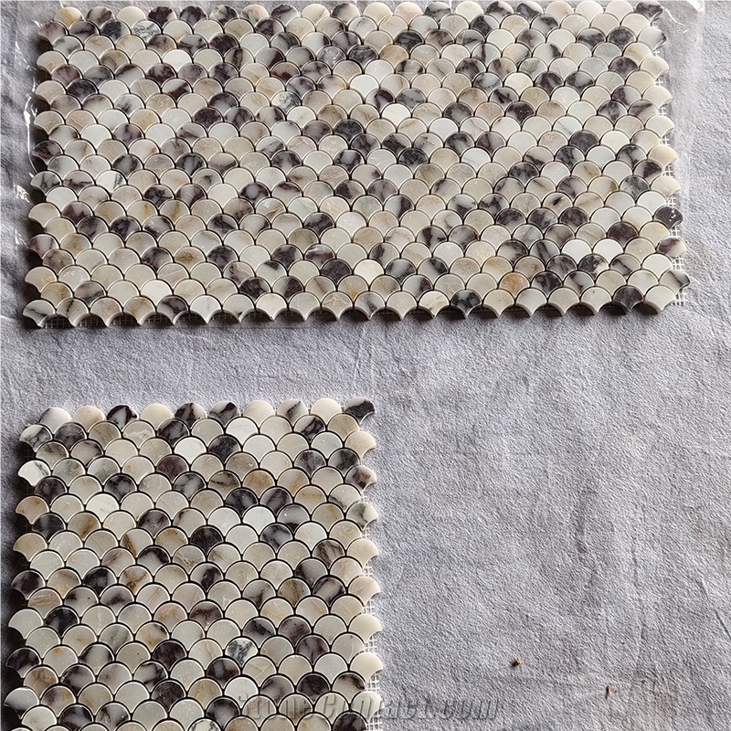 Fans Fishscale Backsplash Mosaic Of Calacatta Viola Marble