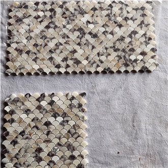 Fans Fishscale Backsplash Mosaic Of Calacatta Viola Marble