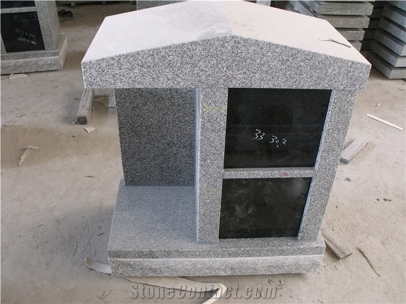 Light Grey Granite  2 Niche Columbarium With Black Door