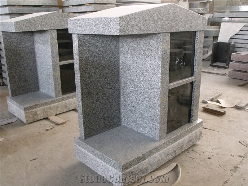 Light Grey Granite  2 Niche Columbarium With Black Door