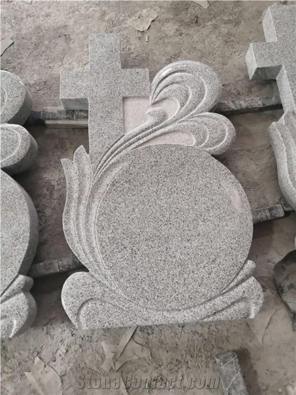 Romanian Gravestone In Light Grey Granite Stone