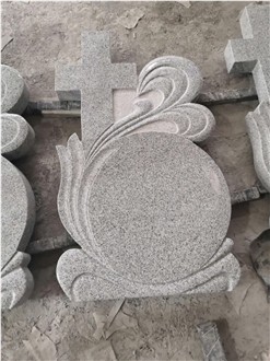 Romanian Gravestone In Light Grey Granite Stone