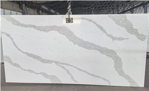 Calacatta Oro White Quartz Artificial Stone Slabs AQ1805