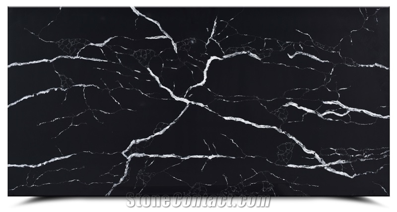 Nero Black Quartz Tiles Slabs Engineered AQ6217