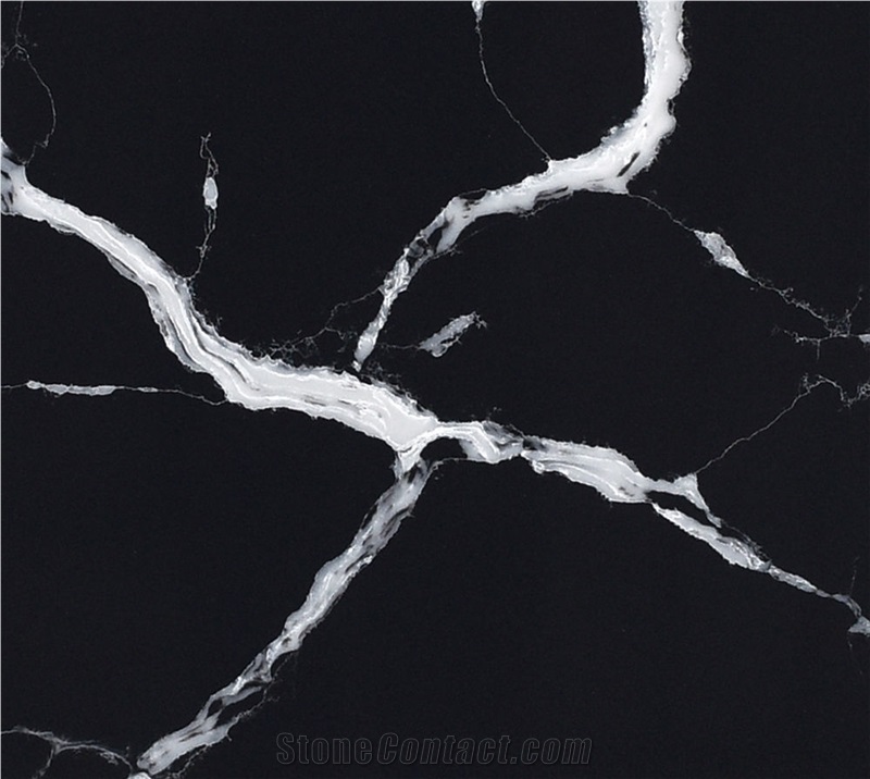 Nero Black Quartz Tiles Slabs Engineered AQ6217