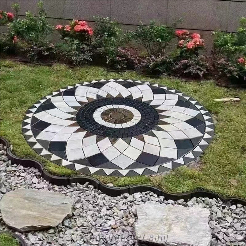 Black White China Slate Floor Mosaic Medallion For Courtyard