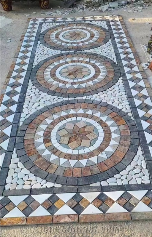 Black White China Slate Floor Mosaic Medallion For Courtyard