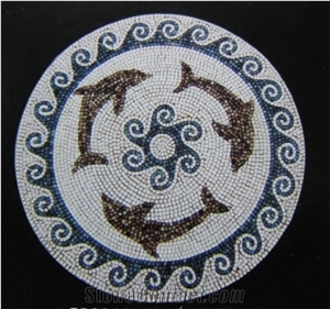 Black White China Slate Floor Mosaic Medallion For Courtyard
