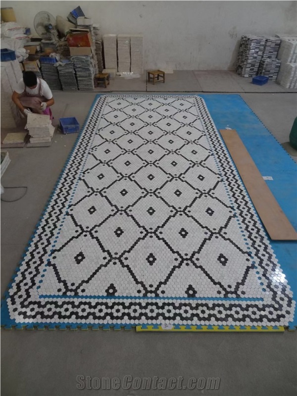 China Rustic Slate Floor Mosaic Medallions For Courtyard