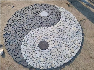 China Slate Floor Mosaic Round Medallion Taiji Pattern