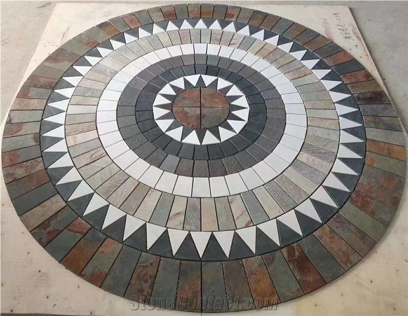 Flora Design China Green Slate Floor Mosaic Medallion