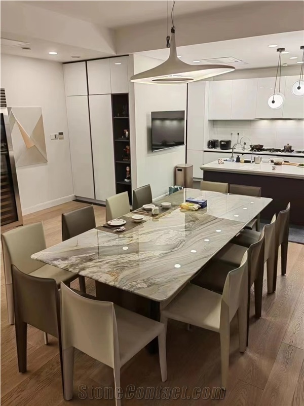 Large Lux Marble Calacatta Gold Dining Table For Restaurant