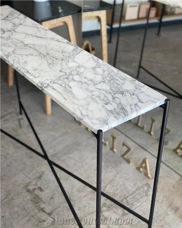 Marble Arabescato Top On Metal Base For Console Furniture