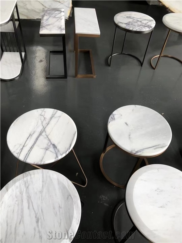 Milas Lilac Marble With Metal Base For Office Furniture, Coffee Tables
