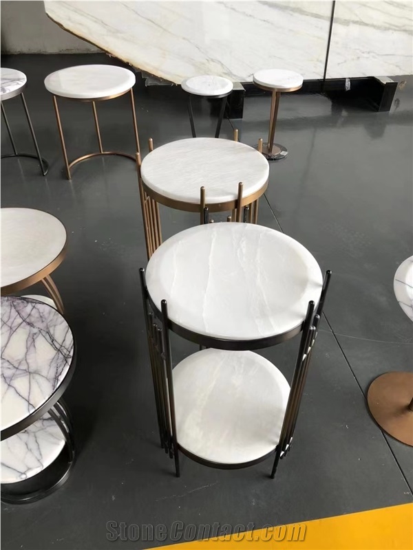 Milas Lilac Marble With Metal Base For Office Furniture, Coffee Tables
