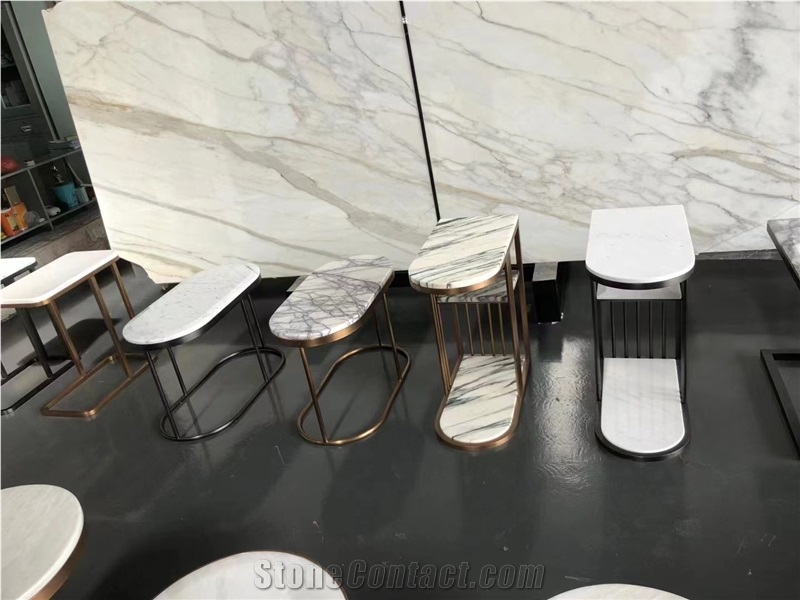 Milas Lilac Marble With Metal Base For Office Furniture, Coffee Tables