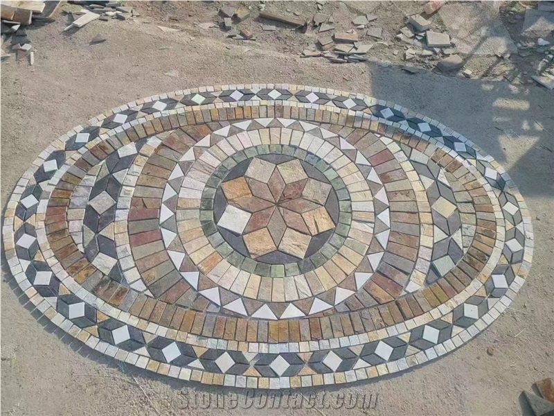 Oval Design China Rusty Slate Floor Mosaic Medallion