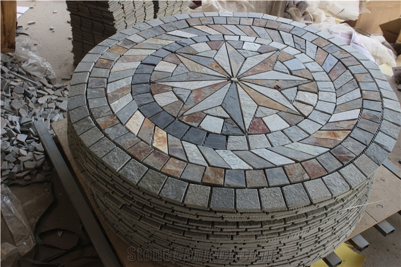 Oval Design China Rusty Slate Floor Mosaic Medallion