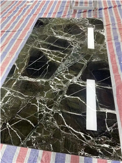 Oval Design Dark Green Marble Table Top For Restaurant Decor