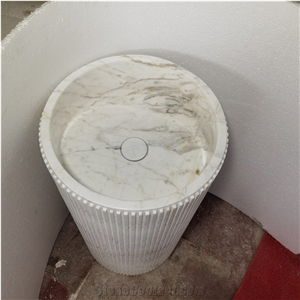 Solid Marble Calacatta Viola Pedestal Bathroom Wash Basin