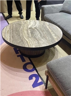 Travertine Titanium Silver Coffee Table For Home Decoration