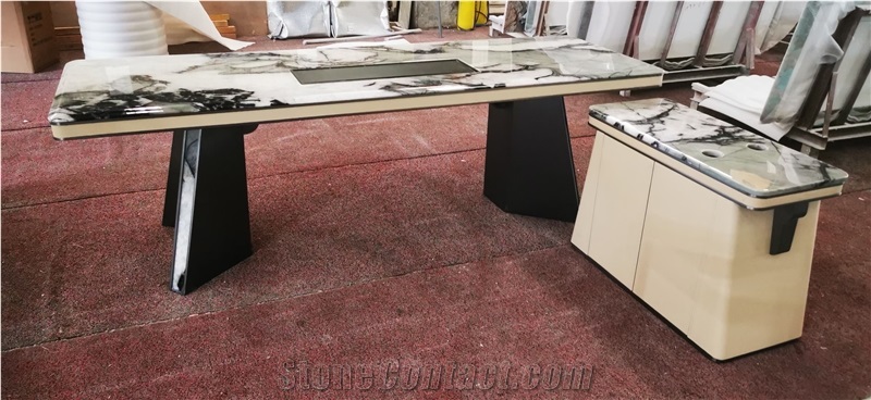 Travertine Titanium Silver Coffee Table For Home Decoration