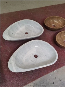Triangle Design Marble Carrara Vessel Bathroom Sink