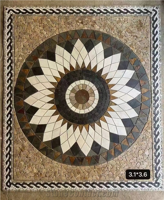 Tumbled Marble Mosaic Floor Medallion For Courtyard Decor