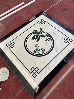 Volakas & Nero Marquina Marble Waterjet Inlay Elevator Medallion