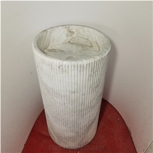 White Marble Milas Lilac Pedestal Round Basin For Bathroom
