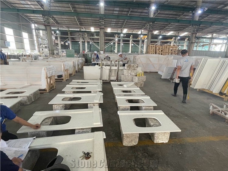 Cheap White Artificial Quartz Stone Bathroom Top Vanity Tops
