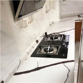 Panda White Artificial Quartz Black Veins Kitchen Top
