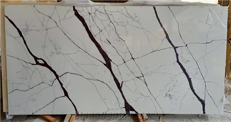 Panda White Artificial Quartz Black Veins Kitchen Top