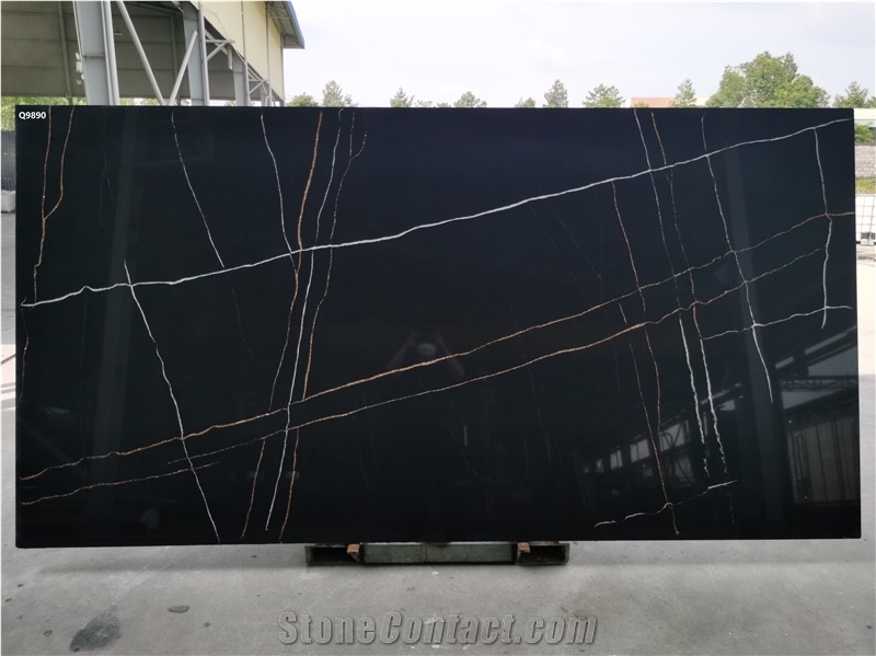 Viet Nam Quartz Stone Black Artificial Calacatta
