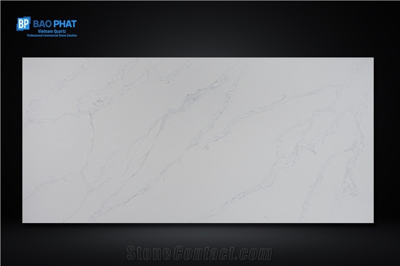 Vietnam White Calacatta Quartz Slabs With Grain-Free Base