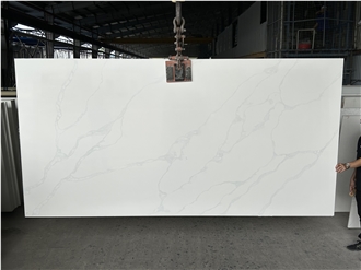 Vietnam White Calacatta Quartz Slabs With Grain-Free Base