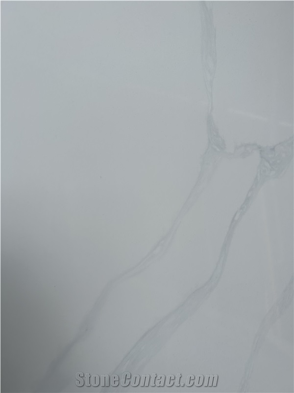 Vietnam White Calacatta Quartz Slabs With Grain-Free Base