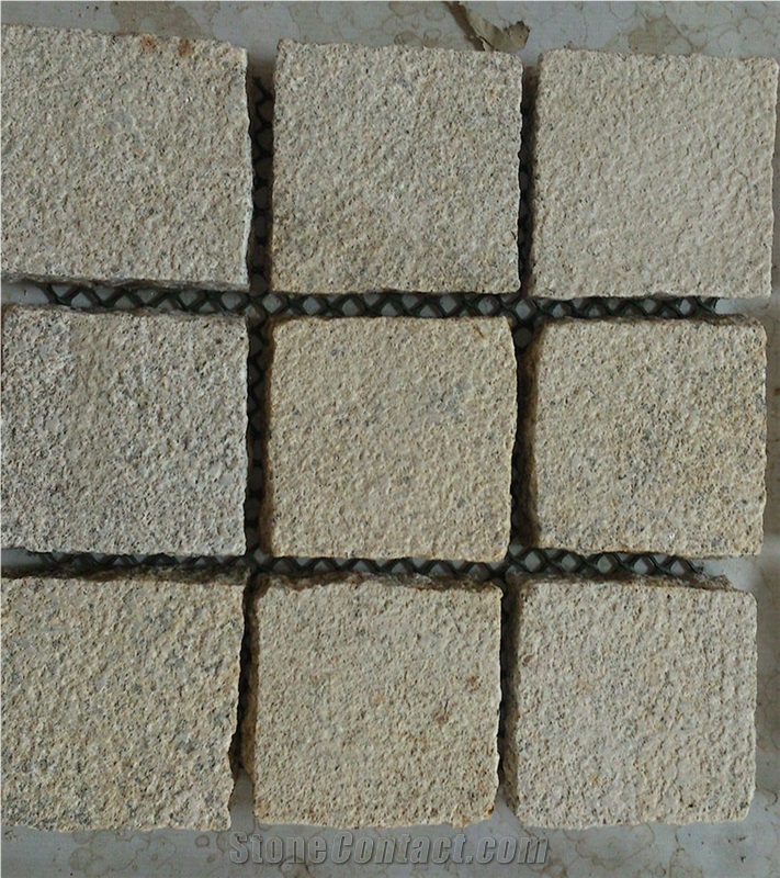 G682 Granite Cube Stone On Mesh Bushhammered Finish