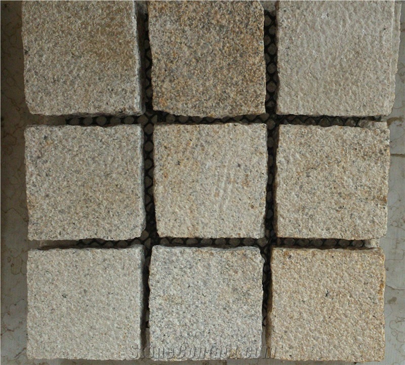 G682 Granite Cube Stone On Mesh Bushhammered Finish