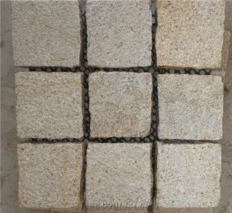 G682 Granite Cube Stone On Mesh Bushhammered Finish