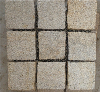 G682 Granite Cube Stone On Mesh Bushhammered Finish