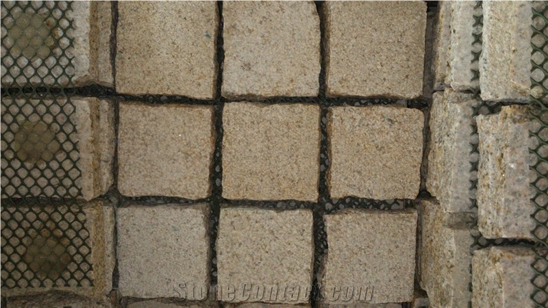 G682 Granite Cube Stone On Mesh Bushhammered Finish