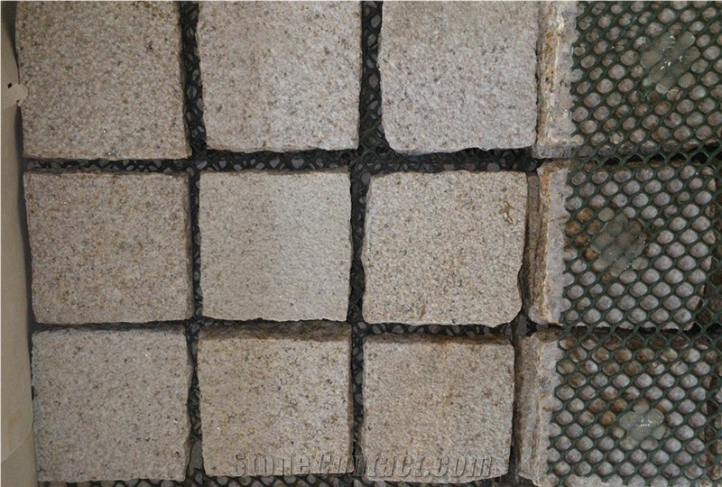G682 Granite Cube Stone On Mesh Bushhammered Finish