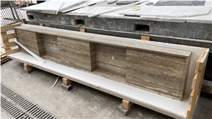 Italian Silver Travertine Double Sink Bathroom Countertop
