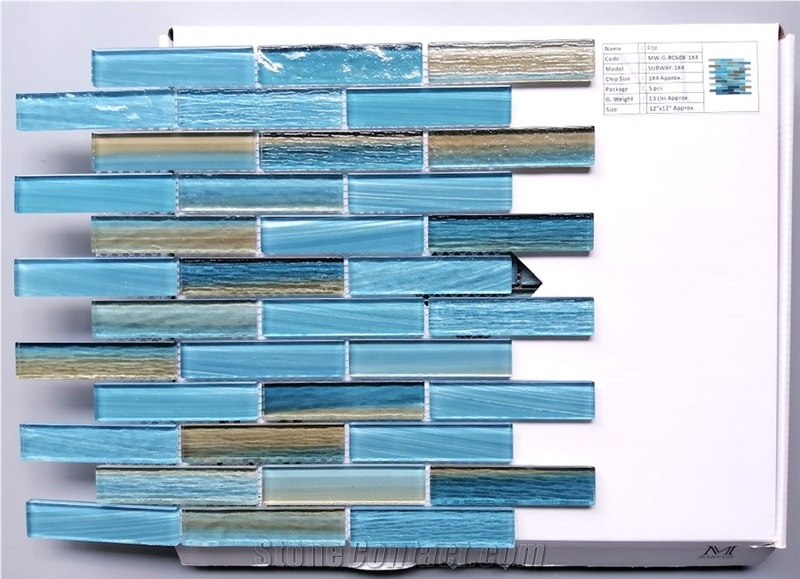 1/2 Waterline Tiles - Fiji Subway Glass Mosaic Collection