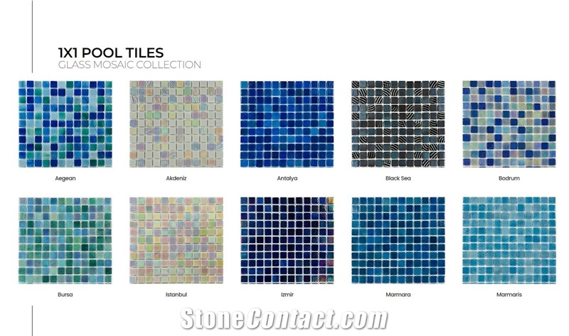 1/2 Waterline Tiles - Fiji Subway Glass Mosaic Collection