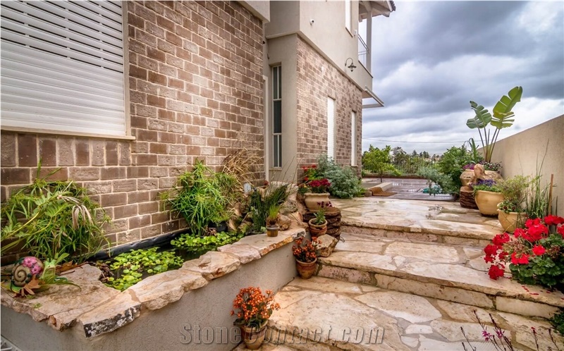 Jerusalem Limestone Flagstone Wall Coping, Garden Steps
