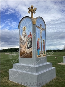 G633 Grey Granite Cross Engraved Tombstone